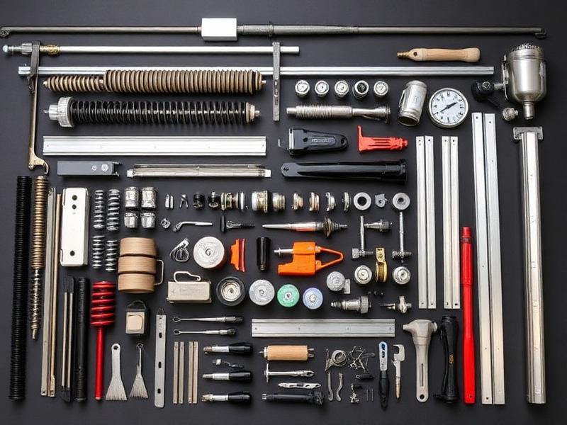Garage door parts and components laid out for professional repair service
