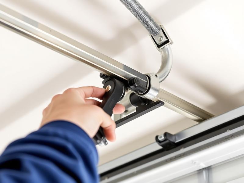 Professional technician aligning garage door tracks for smooth operation in Newington CT